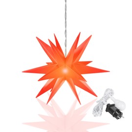 OVILUM Luminous Star 3D with LED Lighting, Red, Diameter 57 cm, 3D Star with 18 Tips, Weatherproof, Garden Decoration, Living Room, Christmas Decoration, Christmas Star, with Timer, 7.5 m Cable