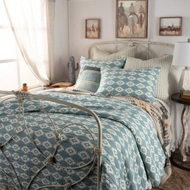 Rod's Blue Canyon (Quilt)-Full/Queen Quilt-Southwest Aztec-Blue White-Quilt Size (88x92)-Reversible-Cotton