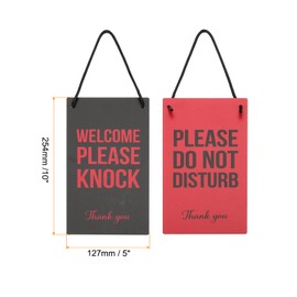 PATIKIL Do Not Disturb Door Hanger Sign, PVC Double Sided Welcome Please Knock Door Sign Decor for Office, Meeting, Session, Home, Recording, Red Black, 10" x 5"