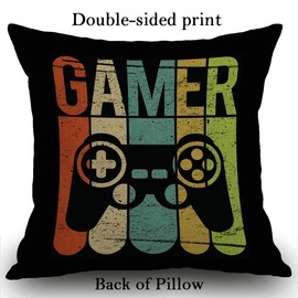 Smooffly Hidden Zippered Cushion Cover Gamer Game Controller 18X18Inch,Decorative Throw Custom Cotton Pillow Cover Pillowcase for Home Sofas,bedrooms,Offices,and More,Black Green 45x45 cm