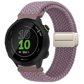 Braided Nylon Band Compatible with Garmin Forerunner 165/Forerunner 55 Watch Band, 20mm Soft Stretchy Replacement Strap for Garmin Forerunner 55/158/165/245/645 Music Smartwatch Women Men (Smoke Violet)