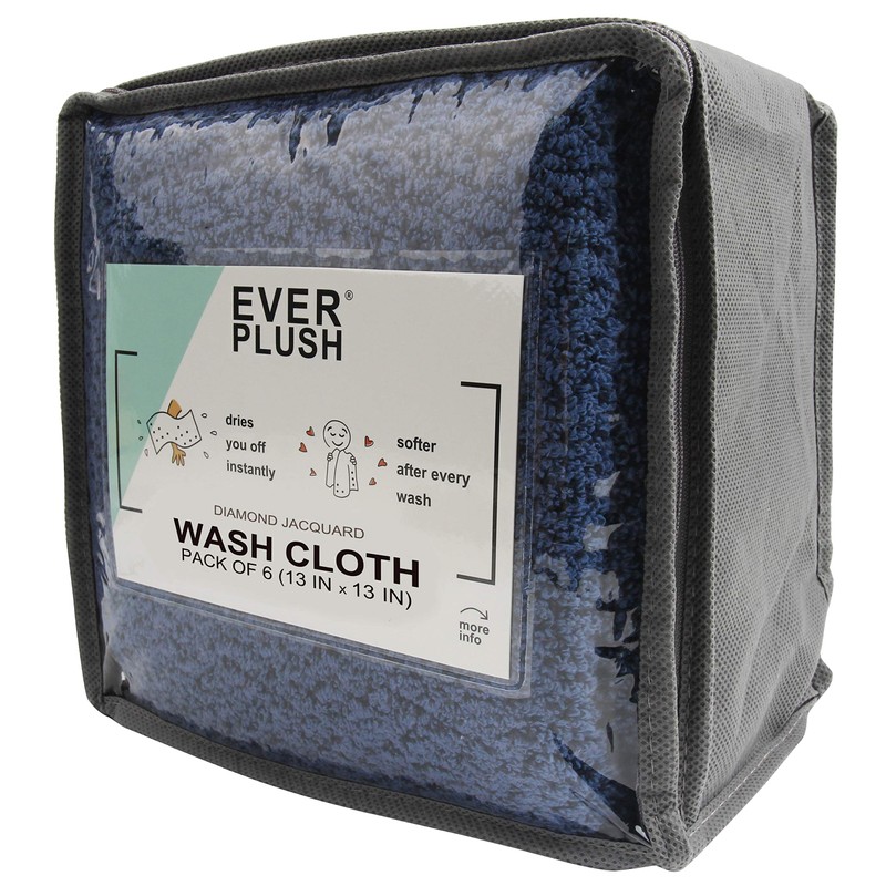 Everplush Diamond Jacquard Face Cloths 6 Pack Polyester Navy Blue