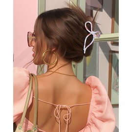 ACECHA 2 Pack Gold Metal Bow Hair Claw Clips for Women, 4.5" Colorful Non-slip Hairclips for Thick Thin Hair Claws Strong Hold Styling (Floral)