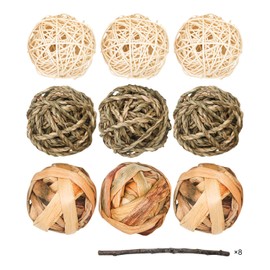 8 Pcs Small Animals Play Balls Rolling Activity Chew Toys Gnawing Treats for Rabbits Guinea Pigs Chinchilla Bunny Natural Balls, Pet Cage Entertainment Accessories (8Pcs)