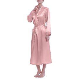 Lavenderi Women's Satin Robe Long Classic Satin Kimono Robe Lounge Bathrobe Robe, Light Pink, Large