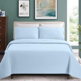 ILVOE Full Size Sheet Set, Full Size Bed Sheets 4 Pieces, Breathable and Soft Hotel Style Sheets Set, Microfiber Sheets with Deep Pockets, Easy Care, Light Blue