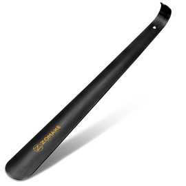 ZOMAKE Shoe Horn Long Handle for Seniors Men Women, Metal Long Shoehorn for Boots,16.5" Shoe Spoon Helper(Satin Matte Black 1Pc)