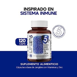 LIFEED5 Inmune Vitamina C + Jengibre| 120 cápsulas | 650mg por porción
