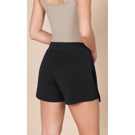 ODODOS Modal Soft Wrap Mini Skorts with Pocket for Women High Waist Asymmetrical Hem Relaxed Shorts, Black, Large