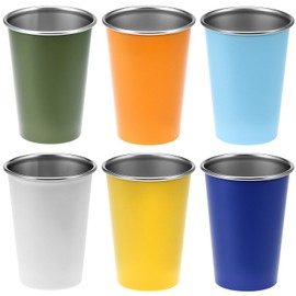 QWORK Pint Cup 17.6 oz 304 Stainless Steel Cups - 6 Pack, Stackable Drinking Cups, Beer Pint Cups