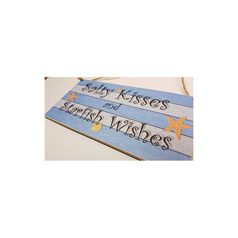 Wooden Seaside Plaque "Salty kisses and starfish wishes" bathroom wall