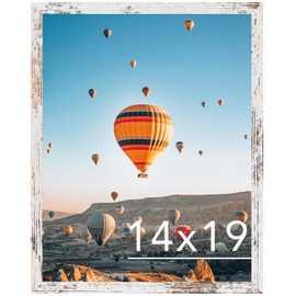 JCJMY 14x19 Picture Frame Black for Poster Photo Picture, Horizontal and Vertical Formats for Wall Hanging, 14 x 19 Wall Gallery Poster Photo Frame with Shatter Resistant Plexiglass,Rustic White