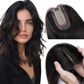 Rich Choices Hair Toppers for Women Real Human Hair No Bangs 100% Human Remy Toppers with Thinning Hairs Clip in Toppers HairPieces for Women 2.7"*5.1"Lace Base 12 Inch #1B Natural Black