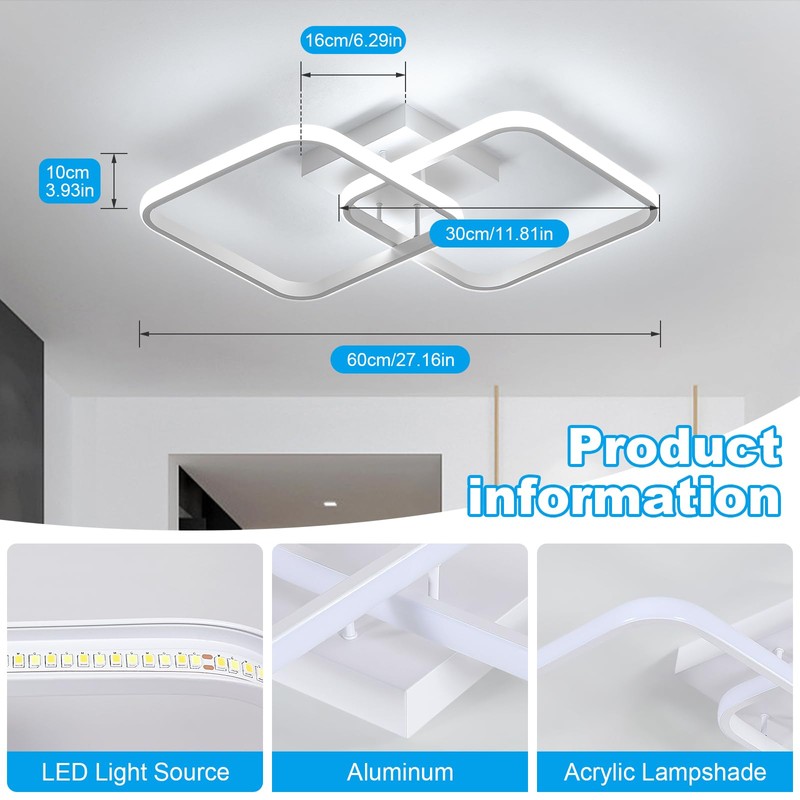 DELIPOP 23 Inch Dimmable Modern Ceiling Light, 36W 3000K/4500K/6000K Color