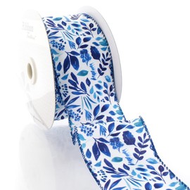 Ribbon Traditions Blue Watercolor Foliage Wired Ribbon 2 1/2" x 10 Yards