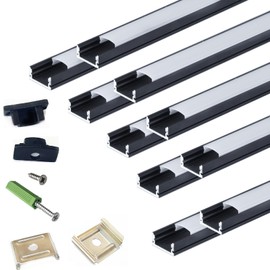 THMOOTHER LED Strip Black U Channel Diffuser 10-Pack 6.56FT,17X7.5MM Surface Mounted Tape Light Aluminum Track with Milky Cover Cabinet,Stairs,Counter,Wall Flush Installed Low Profile