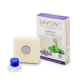 SAVONT Ready-to-soap Luxury Lavender Soap with Sharp Peppermint, Solid Shower Soap, Includes Soap Holder with Magnet Pre-Installed, No Drilling or Gluing, Innovation from Germany