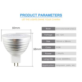 MR16 LED Bulb 12V RGB Multicolor 3W Dimmable Wiith Remote 1 Packing