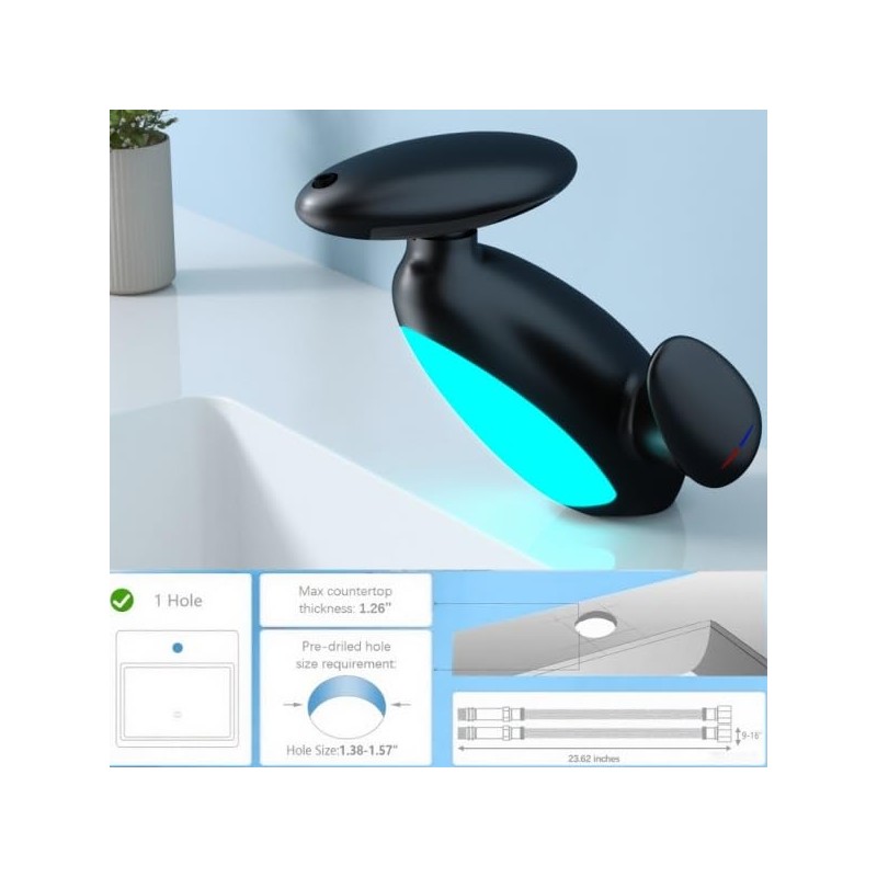 HEOUTY LED Bathroom Sink Faucet with Pull-Out Sprayer - 4
