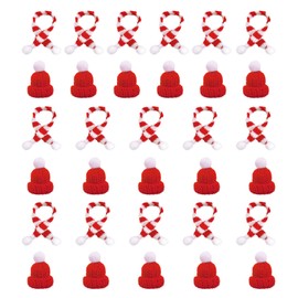 SKHAOVS 32 Pcs Red Mini Christmas Hat and Scarf Set, Mini Santa Hat, Mini Hat Mini Scarf for Table Decor Snowman Decoration DIY Craft Mini Doll Accessory Party Mini Christmas Decoration (32 Pcs)