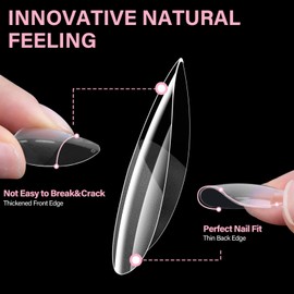 EBANKU 360pcs Medium Almond Nail tips, Pre-shape Half Matte Clear Press on Flase Nail Tips for Full Cover Extension Nail