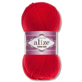 Alize 100 g Cotton Gold Premium Wool in 59 Colours, Summer Wool, Yarn, Knitting, Amigurumi (56 | Red)