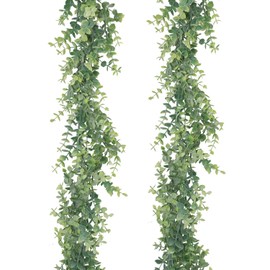 GraduatePro Fake Foliage Eucalyptus Garland Artificial Green Leaves Vine Faux Botanical for Decoration 2 Pack 12ft Indoor Outdoor