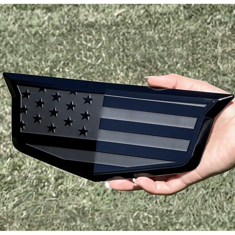 American Black Flag Aluminum Overlay Grill Front Taigate Emblems Set