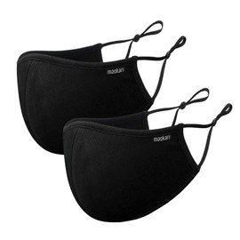 Black Reusable Face Mask | Washable | 3 Layer Face Masks | Adjustable Earloops | HeiQ Viroblock | Breathable | Ideal for Men | Pro by Maskari - 2 Pack, Large