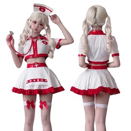 GOKEI Nurse Cosplay, Cute, Mini Nurse Clothes, 7-Piece Set, Belly Throw, Halloween Costume, Uniform, Women's Costume, Doctor, Adult, Fancy Dress, Event Costume, Cute, Entertainment, Event, Female