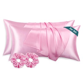 RUIKASI Satin Cushion Cover, 40 x 80 cm, Pink, Set of 2, Soft Pillowcase Like Silk Pillowcase 40 x 80 cm for Hair and Skin with 2 Hair Elastics, Better Care than Silk Pillow Case Pillow Cover