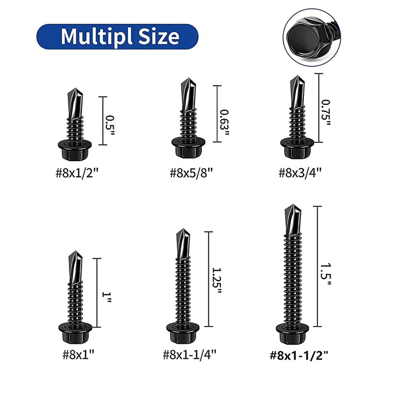 ZAMBASE 100pcs 410 Stainless Steel #8x1-1/2 Self Drilling Screws for