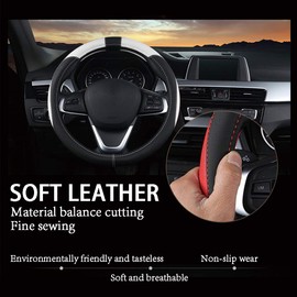 coofig Leather Car Steering Wheel Covers Universal 37-38cm /15inch Breathable Anti-slip Protector Interior Accessories for Auto/Truck/SUV/Van for Men Women (Black gray)