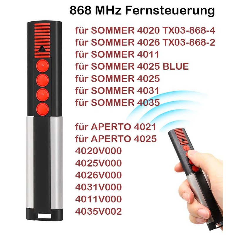 868 MHz Handheld Transmitter for Sommer 4020 TX03-868-4, 4020V000, 4025V000,