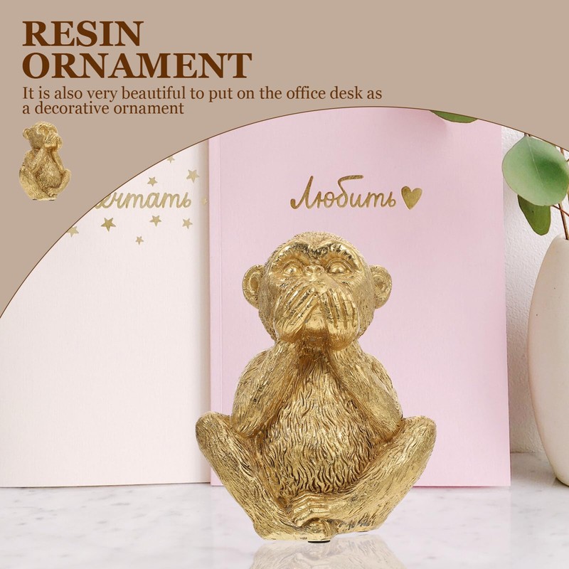 HOMSFOU Resin Three Wise Monkeys Figurine Speak No Evil Monkey