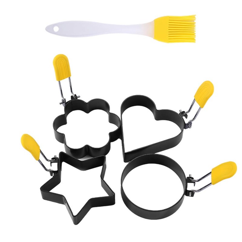 fyetemon Set of 4 Non-Stick Egg Molds 4 Shapes (Round,