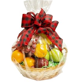 Amsthow 10CT Cellophane Wrap Bags 26 x 36-inch Gift Basket Wrapping Clear Large Plastic Bags with Bows for Easter Weddings