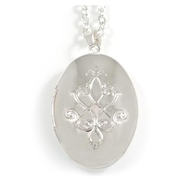 Avalaya 35mm Tall/Oval Locket Pendant with Silver Tone Chain - 44cm L/ 4cm Ext