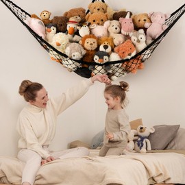 Stuffed Animal Storage Hammock Net Corner - Large Toy Hammock Net for Stuffed Animals Room Decor - Cute Stuff Animal Organizer Holder for Plush Plushie - Kids Baby Nursery Wall Bedroom Home Decor