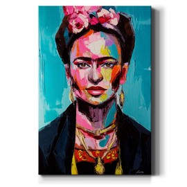 WEXFORD HOME Frida Kahlo Portrait Wall Art, Brightly Colored Spanish Artwork, Modern Mexican Decorations, Premium Gallery Wrapped Canvas, Ready to Hang, 32 in H x 48 in W, Made in America