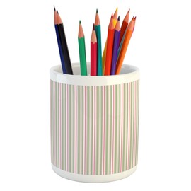 Lunarable Easter Pencil Pen Holder, Colorful Stripes Lines Zig Zag Shapes in Time Colors, Printed Ceramic Pencil Pen Holder for Desk Office Accessory, Fern Green Hot Pink and Pale Pink