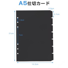 ESJNNK Index Card A5 Divider Card 7pcs 6 Holes PP Loose Leaf Index Divider a5 File Index Sheet Waterproof Durable for Notebook/Journal/Notebook/Notebook Office Supplies,Learning Approx 21x14.2cm Black