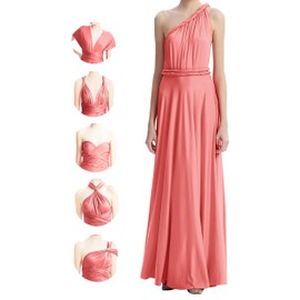 INFIWING Infinity Dresses for Women with Bandeau, One Size Wrap Dress Long Maxi Bridesmaids Convertible Dresses, Wedding Guest Multiway Dress Coral Pink