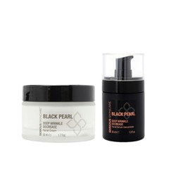 Black Pearl Deep Wrinkle Decrease Face and Neck Skin Moisturizing Duo - Facial Cream 1.7 oz and Treatment Serum for Face 1 oz - Hydrate, Brightening, Long Term Repair