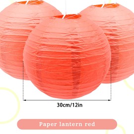 Ruidee 6Pcs Paper Lanterns Decoration 12in Round Hanging Paper Lanterns Round Paper Lampshade Chinese Lanterns Ball Lanterns Lamps for Birthday Wedding Party Decoration（SDL/Red ）