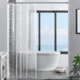 ecooe Shower Curtains 3D Stone Pattern Shower Curtain Transparent 100% EVA Material Waterproof Anti Mould 120 x 200 cm with 8 Rings Bathroom Curtain for Bathroom Thickness 0.20 mm