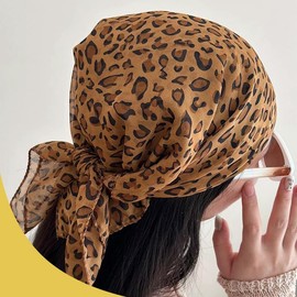Leopard Print Headscarf for Women Silky Satin Lightweight Hair Scarf Headband Head Scarf for Women's Leopard Print Head Wrap Bandana Scarf for Girls Hair Wrapping Sleeping
