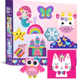 My First Sewing Kit for Kids,12 Easy DIY Projects Fun Felt Craft Kit for Girls Age 6-12 Birthday Gift, with Plush Pillow Craft Learn to Sew with Instructions Sew Your Own Plush Dolls for Beginners