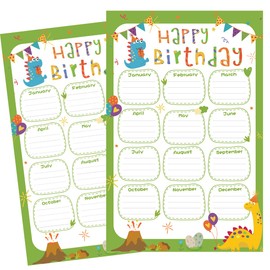 2 Pack Birthday Chart for Classroom 17 x 11 Inch Birthday Poster Reusable Birthday Calendar Laminated Bday Chart Preschool Bulletin Board Decorations Back to School Supplies Office Family Dinosaur