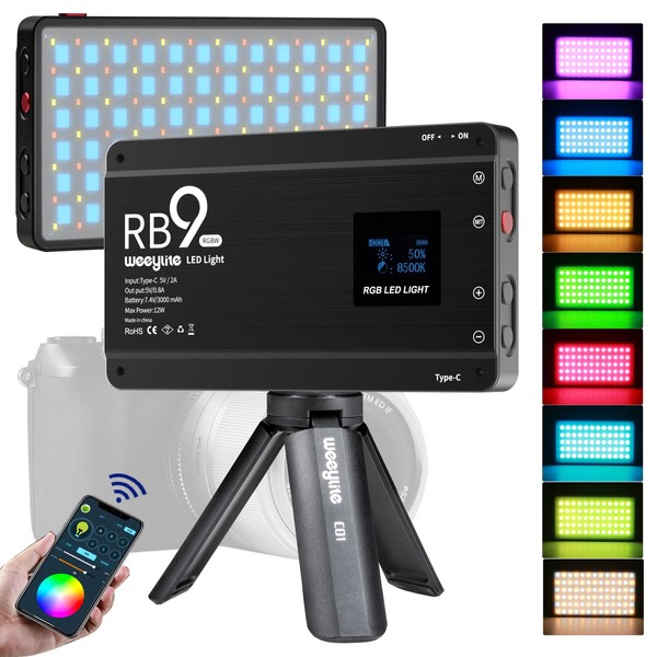 Weeylite RB9 RGB Camera Video Light, App Control 12W LED